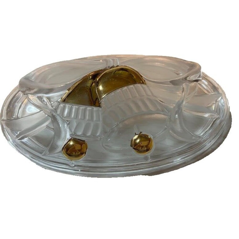 Vntg Grandmacore Christmas Holiday Golden Bells 3D Oval Candy Trinket Dish w/Lid